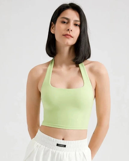 Sportowy top damski bez pleców z wyjmowanymi miseczkami