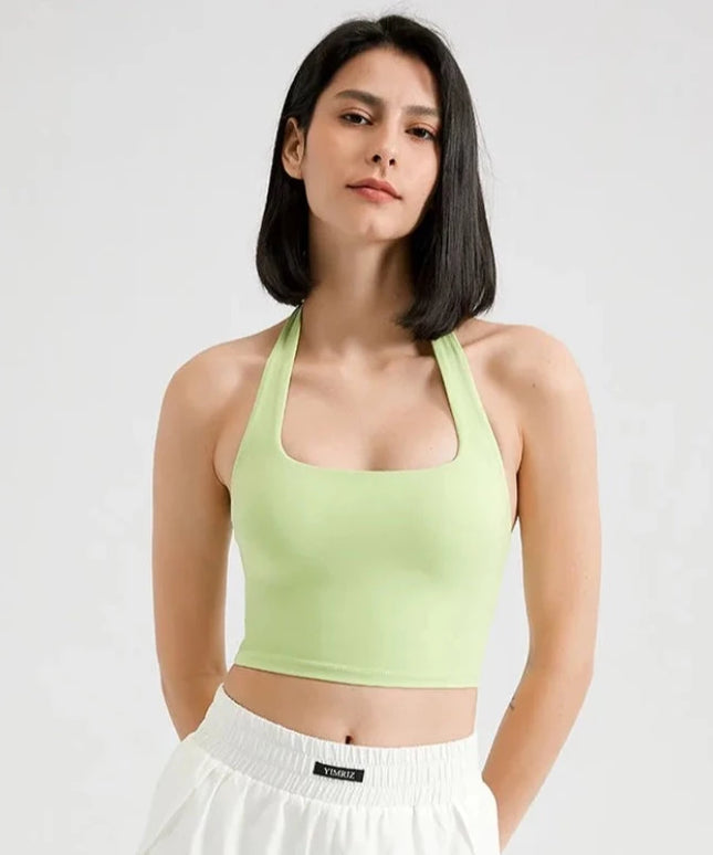 Sportowy top damski bez pleców z wyjmowanymi miseczkami