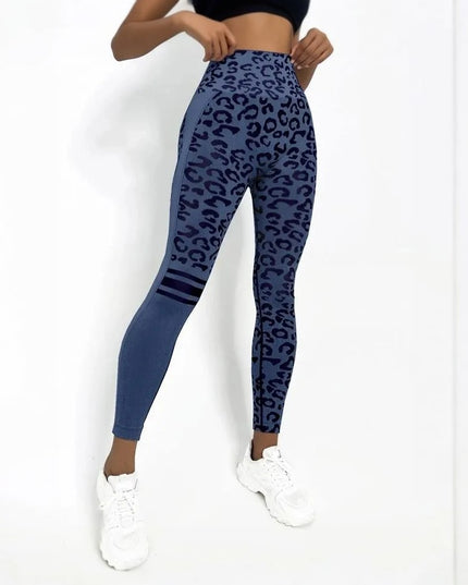 Sportowe legginsy damskie push up ze wzorem w panterkę