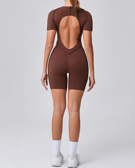 Krótki kombinezon sportowy damski bez pleców - na jogę i siłownię