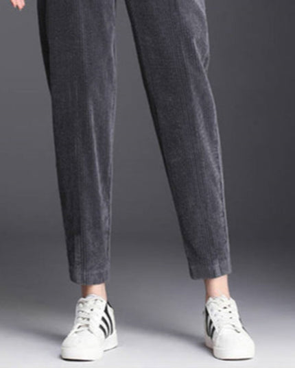 Damskie zimowe spodnie sztruksowe z futerkiem od środka