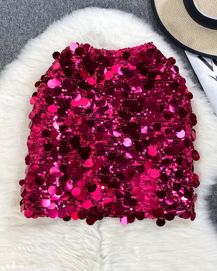 Spódnica mini z błyszczącymi cekinami i wysokim stanem