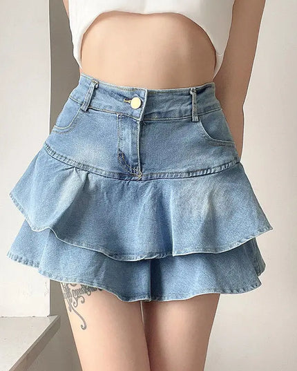 Spódnica mini jeansowa z falbankami