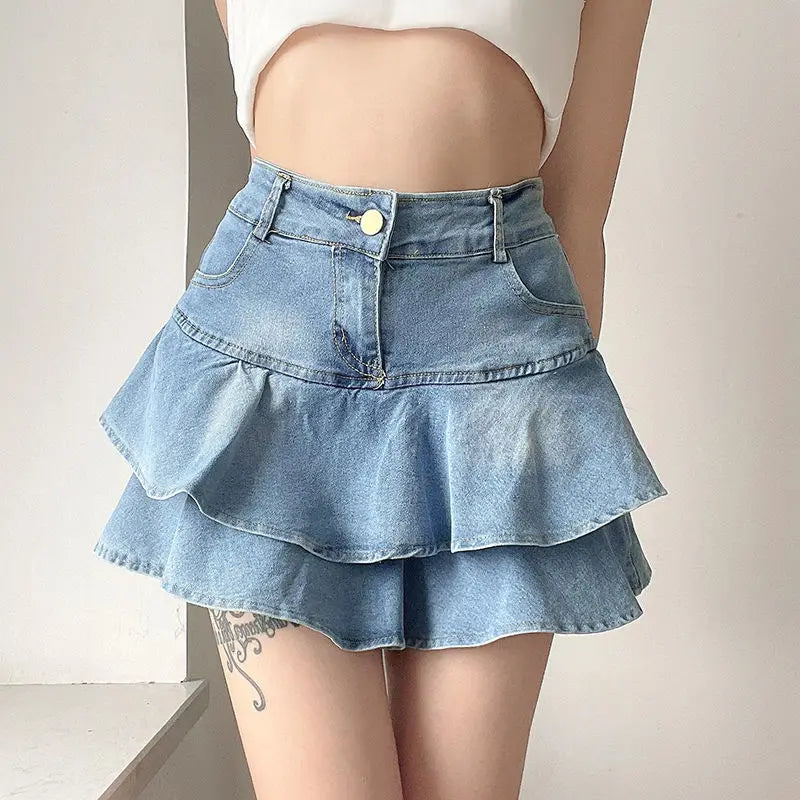 Spódnica mini jeansowa z falbankami