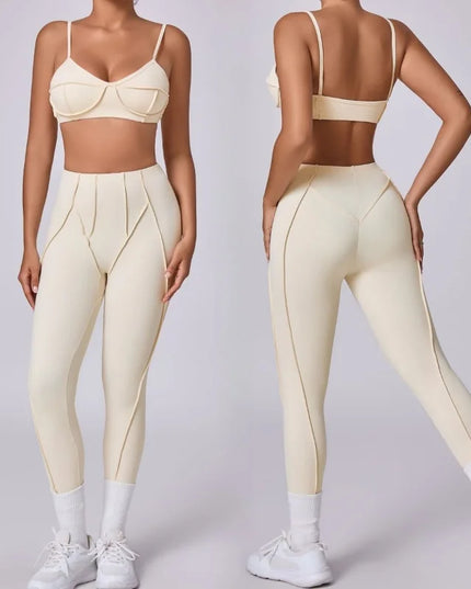 Bezszwowy komplet sportowy damski – top i legginsy z wysokim stanem