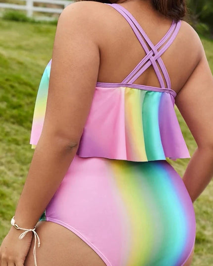 Dwuczęściowy strój kąpielowy plus size z falbanką