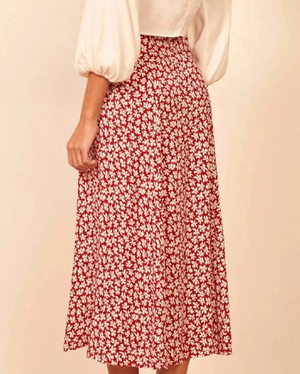 Spódnica midi w drobne kwiatki i z rozporkiem