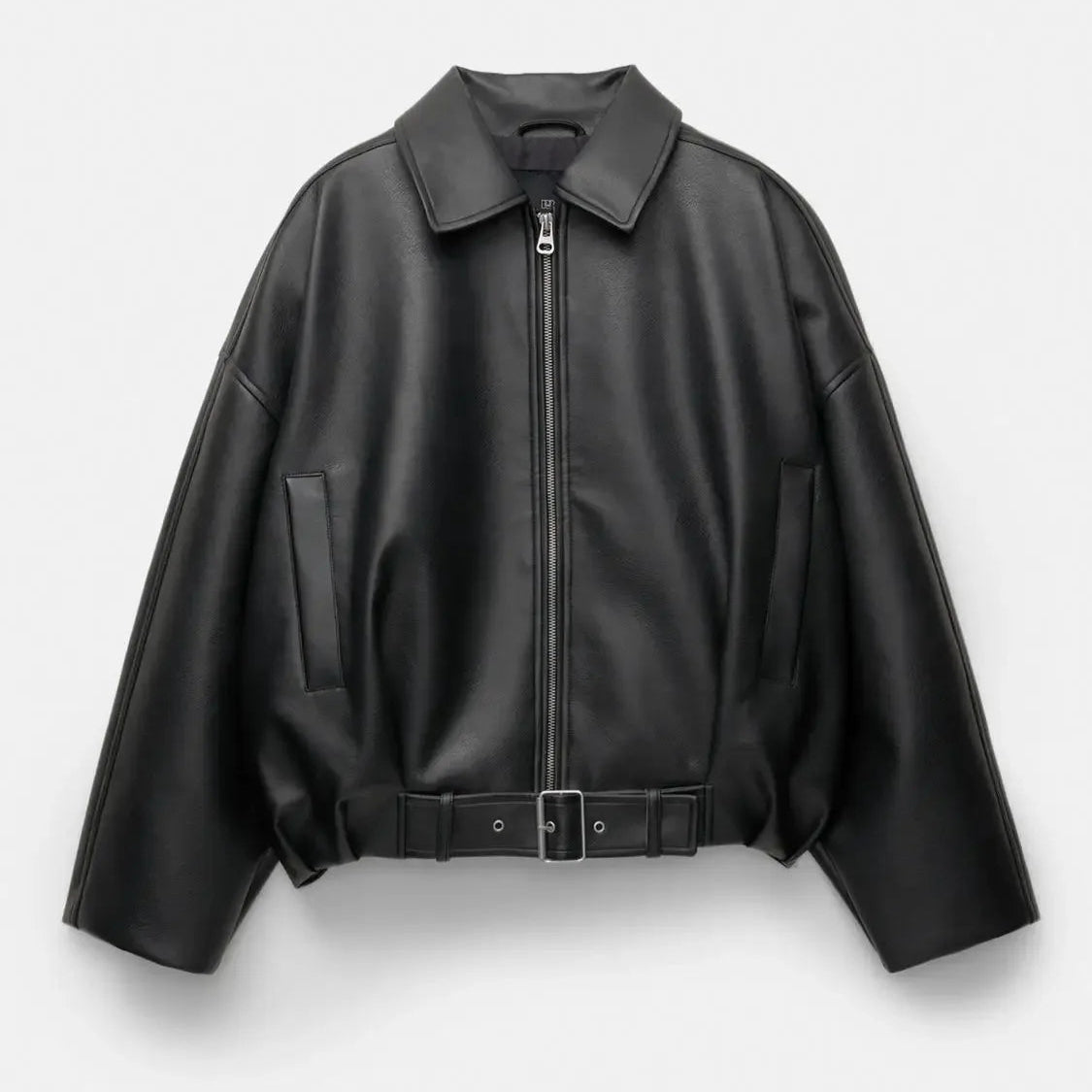 Damska skórzana kurtka przejściowa w stylu vintage - krój oversize