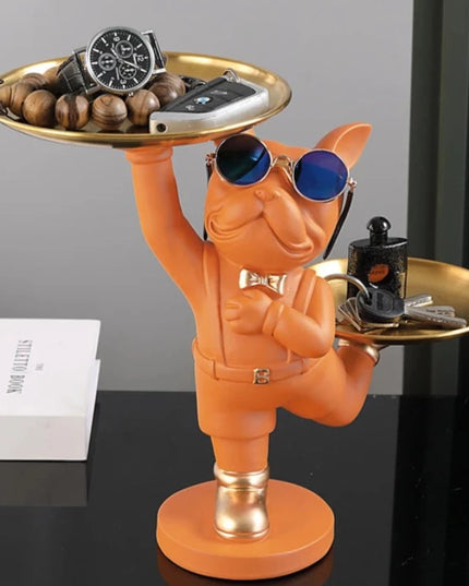 Figurka funkcjonalna buldog francuski z dwiema tacami