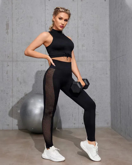 Sportowe legginsy damskie z siateczką po boku