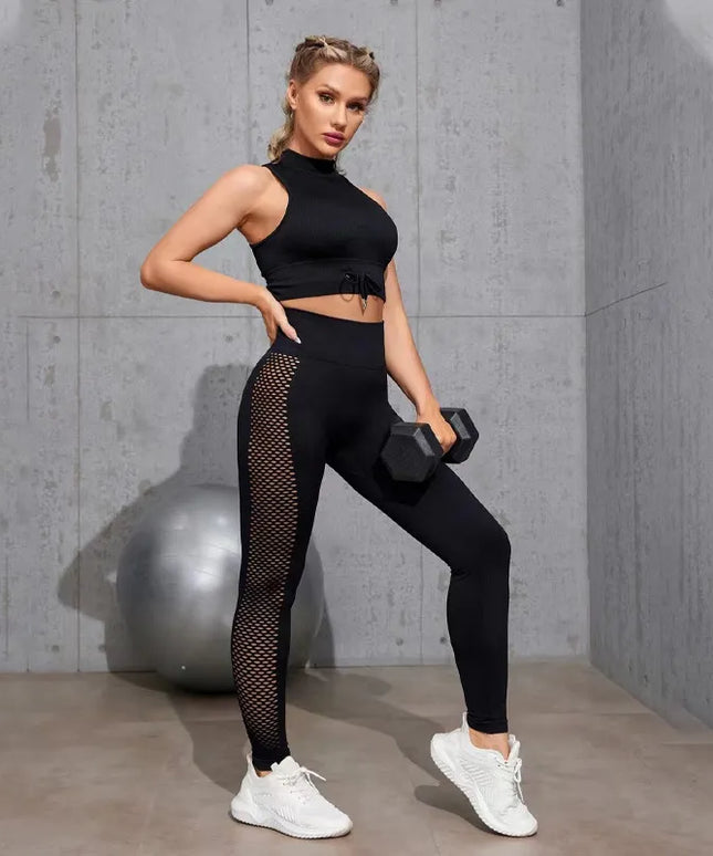 Sportowe legginsy damskie z siateczką po boku