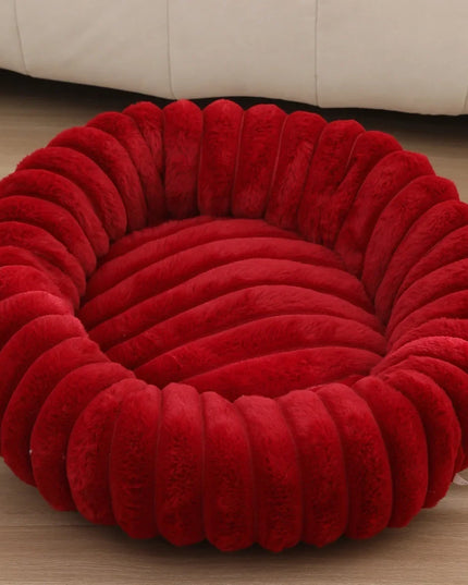 Okrągłe legowisko dla pupila – miękkie, karbowane posłanie z pluszu dla psa lub kota