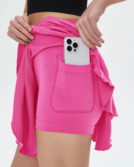 Damska mini spódniczka sportowa z kieszenią i spodenkami – wysoki stan