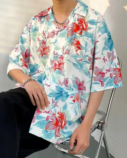 Męska koszula w hawajskim stylu z motywem kwiatów