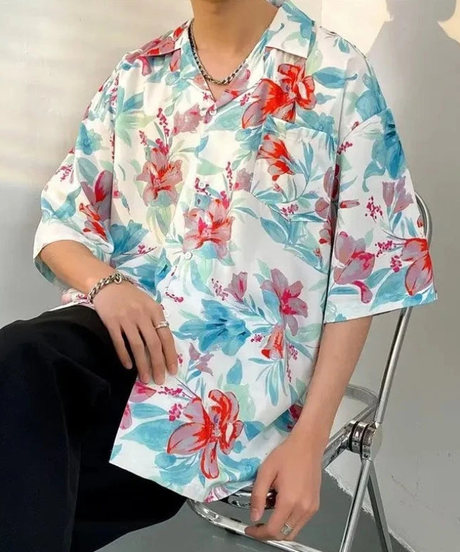 Męska koszula w hawajskim stylu z motywem kwiatów
