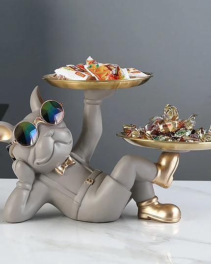 Figurka funkcjonalna buldog francuski z dwiema tacami