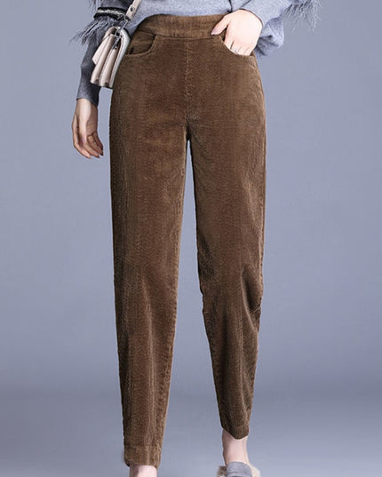 Damskie zimowe spodnie sztruksowe cygaretki