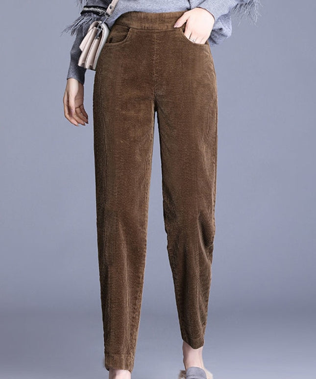 Damskie zimowe spodnie sztruksowe cygaretki