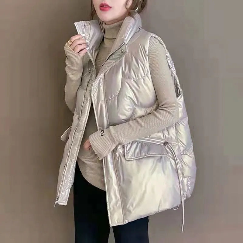 Kamizelka damska z błyszczącego materiału