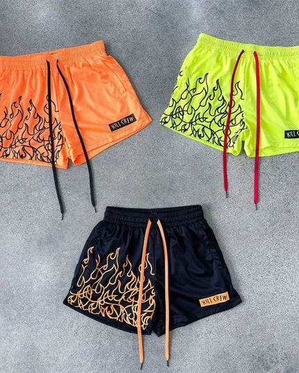 Sportowe spodenki męskie z nadrukiem ognia