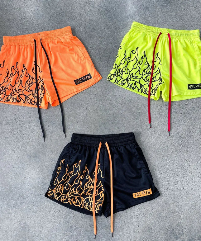 Sportowe spodenki męskie z nadrukiem ognia