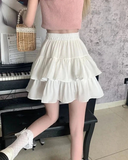 Spódnica mini rozkloszowana z falbankami i gumką w talii