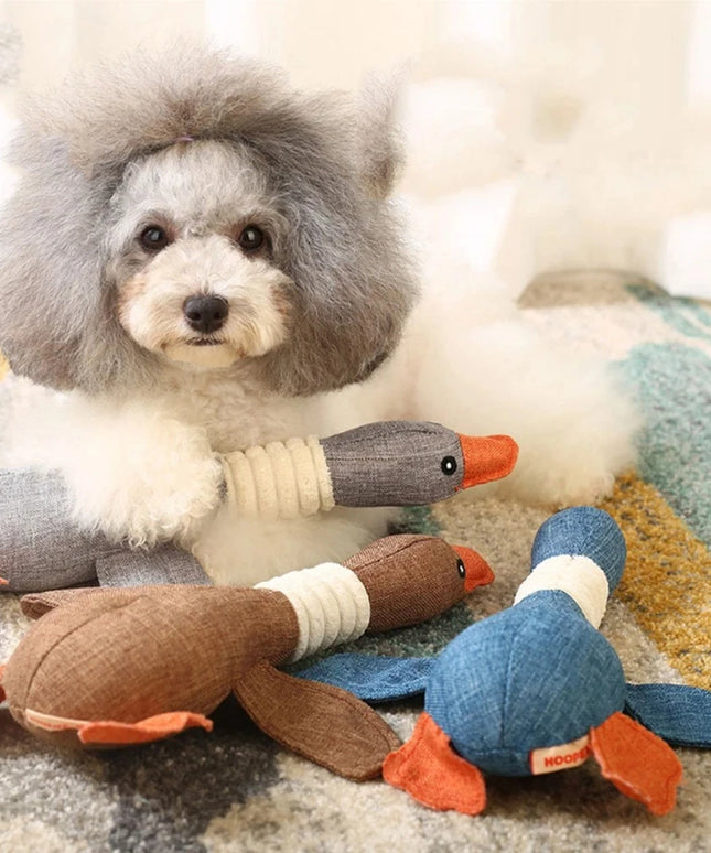 Pluszowa zabawka dla psa – kaczka z dźwiękiem, zabawka do żucia i czyszczenia zębów