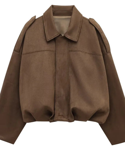 Zamszowa kurtka bomberka oversize zapinana na zamek