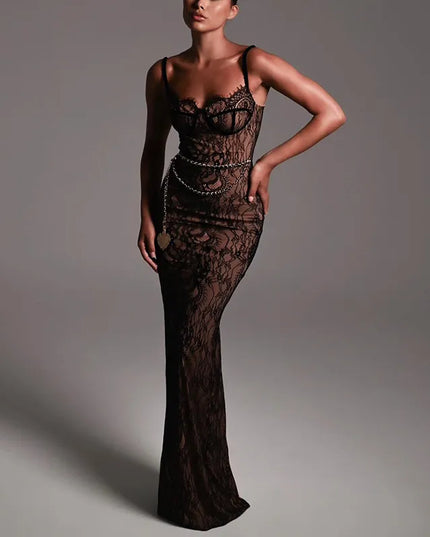 Sukienka maxi koronkowa na ramiączka