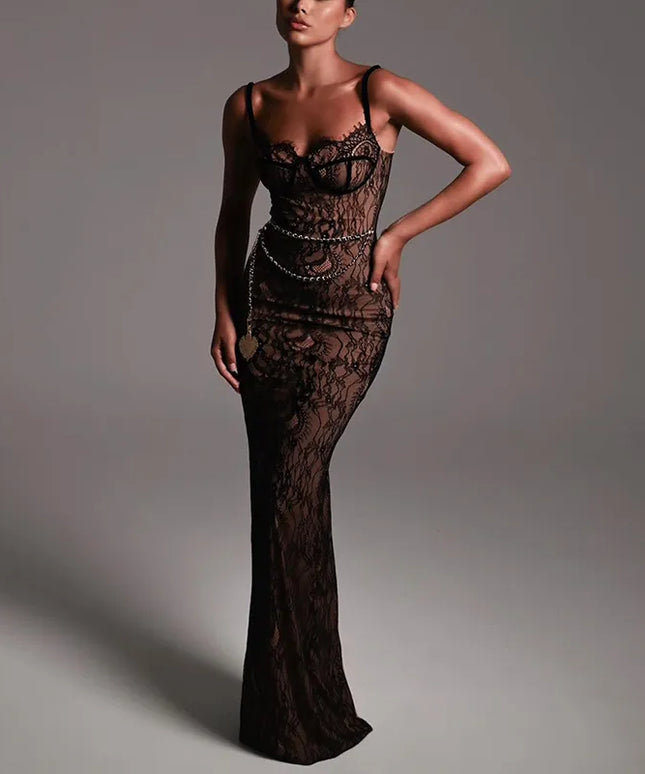 Sukienka maxi koronkowa na ramiączka