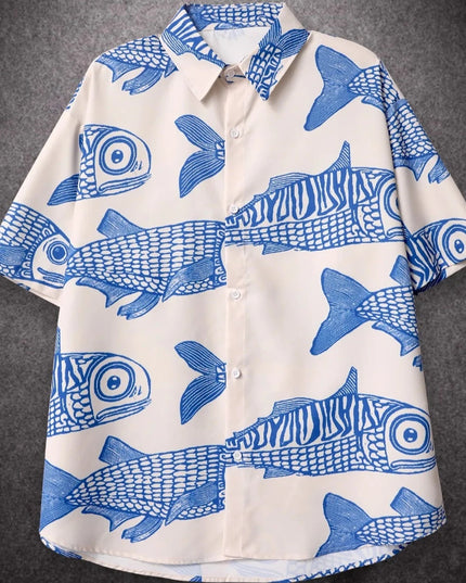 Męska koszula z krótkim rękawem i motywem ryb