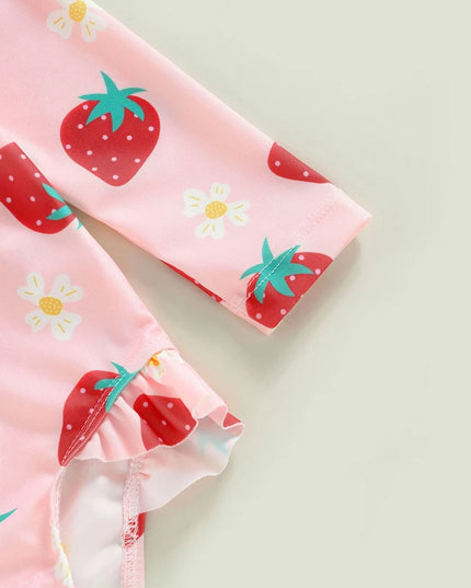 Jednoczęściowy strój kąpielowy dla niemowląt z długim rękawem w truskawki