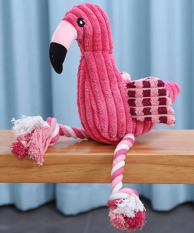 Piszcząca sztruksowa zabawka dla psa – pluszowy flaming do żucia i przeciągania