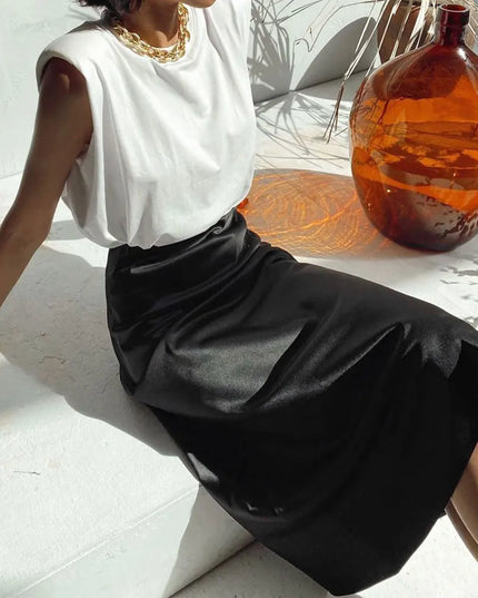 Spódnica midi elegancka z satynowego materiału