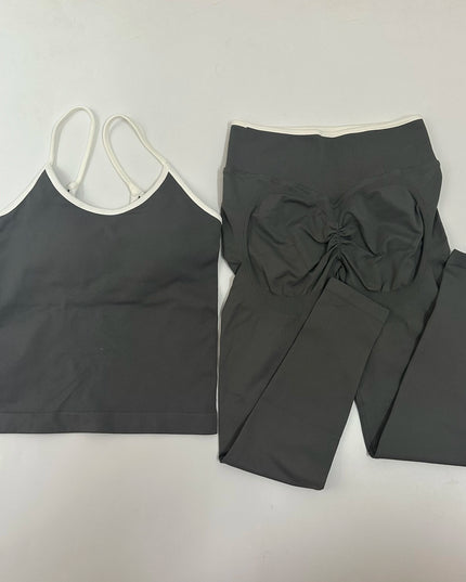 Bezszwowy komplet fitness damski – gradient legginsy i crop top