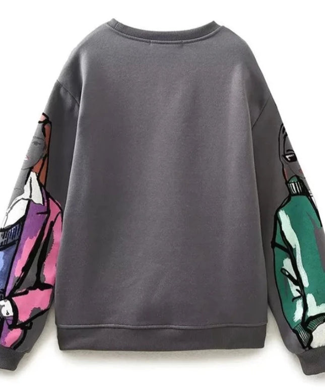Damska bluza w stylu crewneck z kolorowym nadrukiem