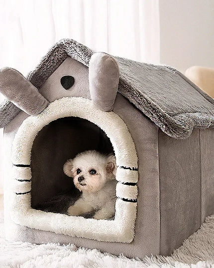 Składany domek dla pupila – pluszowa budka z miękkim wnętrzem dla psa lub kota