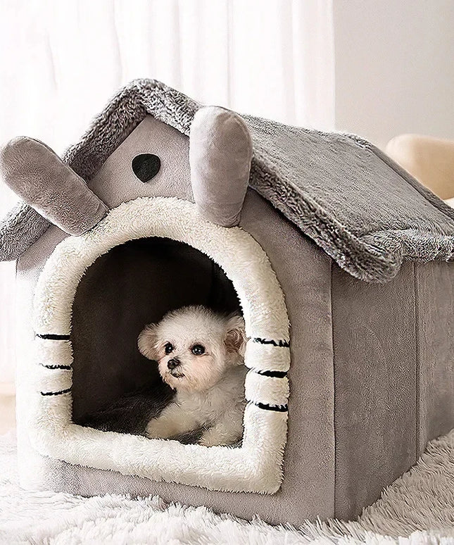 Składany domek dla pupila – pluszowa budka z miękkim wnętrzem dla psa lub kota