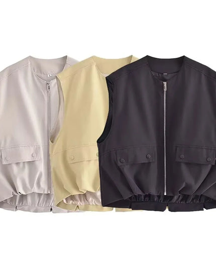 Kamizelka damska na suwak z gumką w pasie