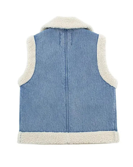 Kamizelka damska z imitacji jeansu z ociepleniem