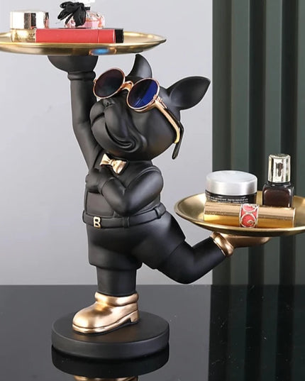 Figurka funkcjonalna buldog francuski z dwiema tacami