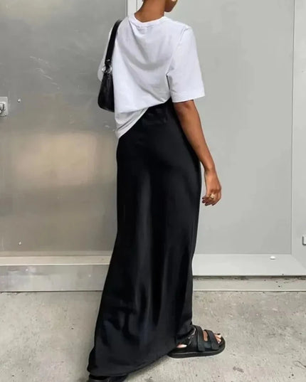 Spódnica maxi satynowa z wysokim stanem