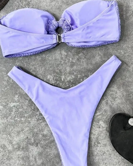 Dwuczęściowy strój kąpielowy bikini bez ramiączek z marszczonego materiału
