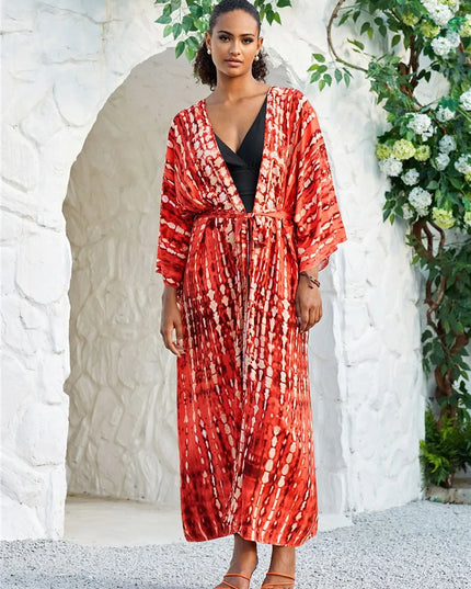 Długie kimono plażowe boho – narzutka damska na lato | Klenti