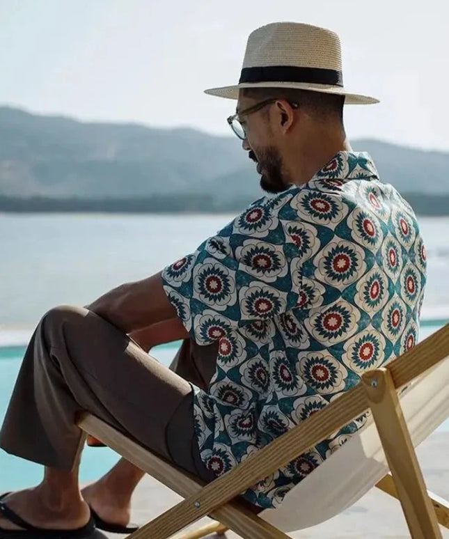 Męska koszula z krótkim rękawem w letni wzór