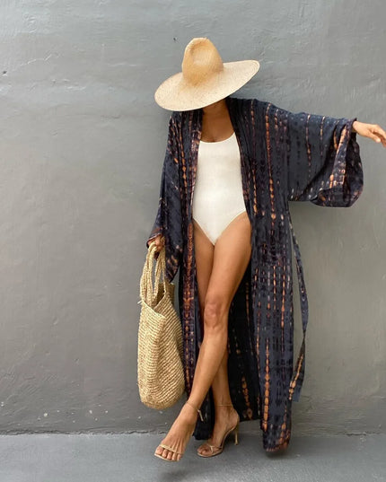 Długie kimono plażowe boho – narzutka damska na lato | Klenti