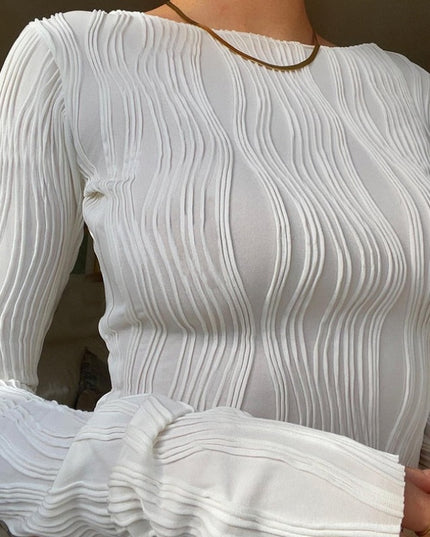 Damski top z długim rękawem z marszczeniem