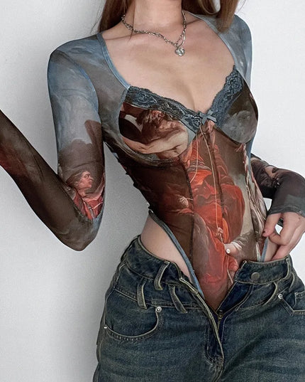 Body damskie gorsetowe ze wzorem