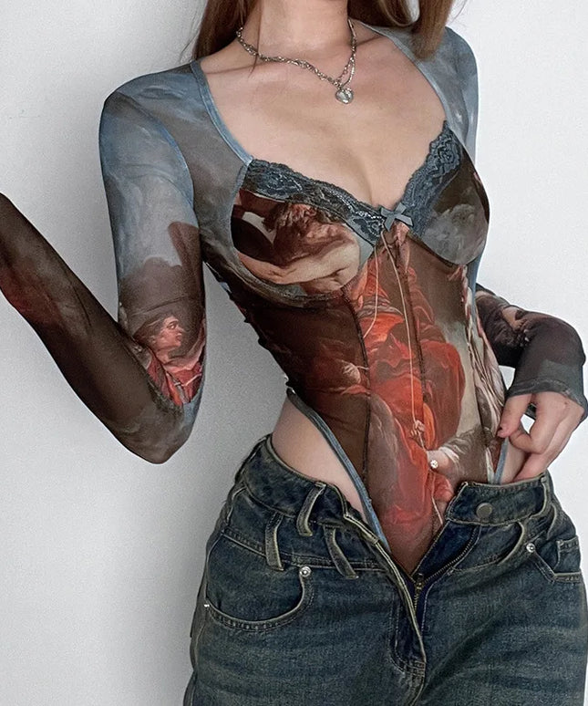 Body damskie gorsetowe ze wzorem