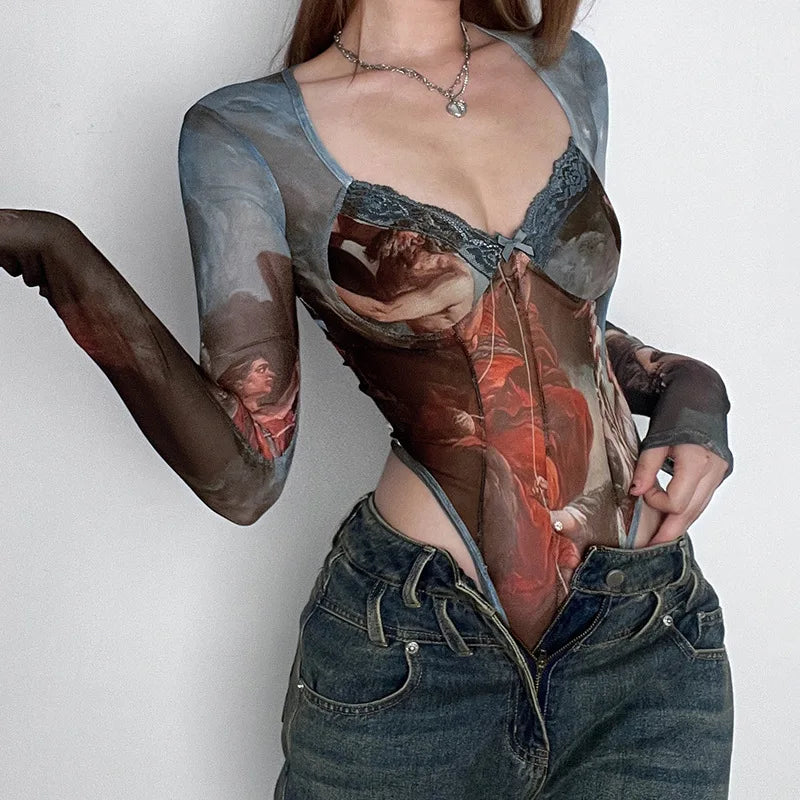Body damskie gorsetowe ze wzorem